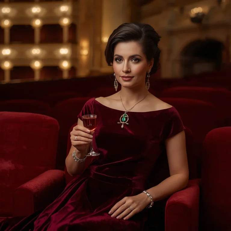 Elegant Opera Night: Velvet A-Line Gown with Jewels | Gemini ai prompt