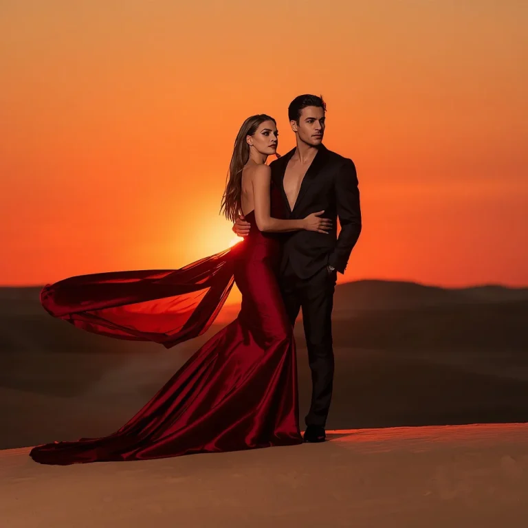 High Fashion Couple In Stark Desert Sunset | Glamorous Couple Captured