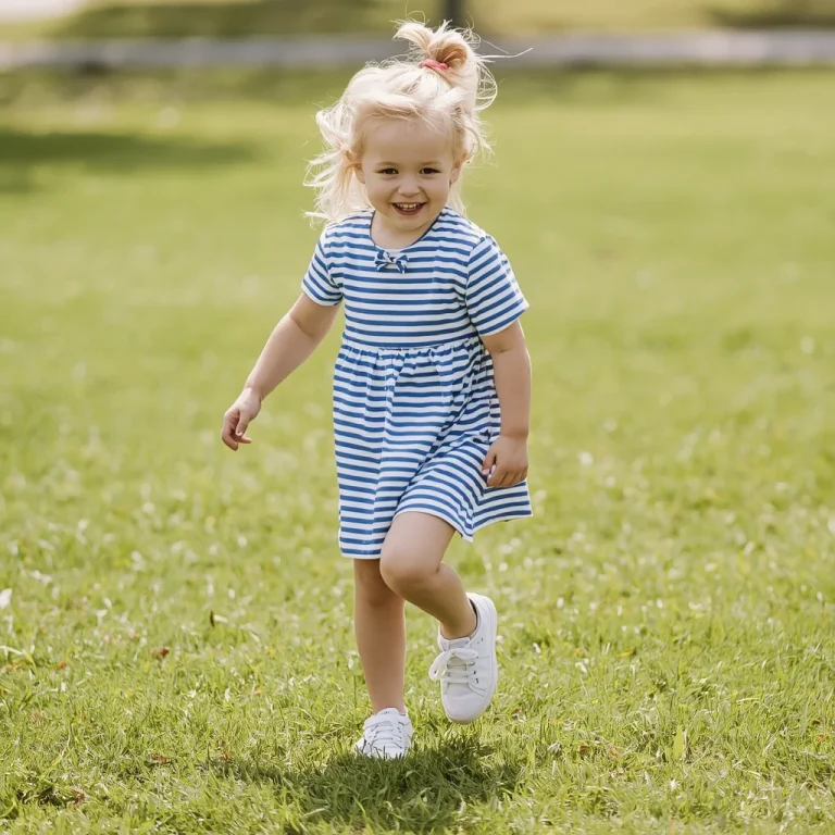 Little Girl’s Cute Striped A-Line Dress for a Sunny Day | prompt for in english