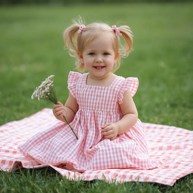 Little Girl’s Sweet Pink Gingham Dress for a Summer Picnic | prompt for gemini ai girl style trending indian