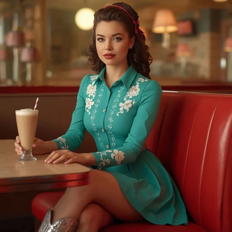 Retro Western Flare Dress with Embroidered Details | ai girl image prompt