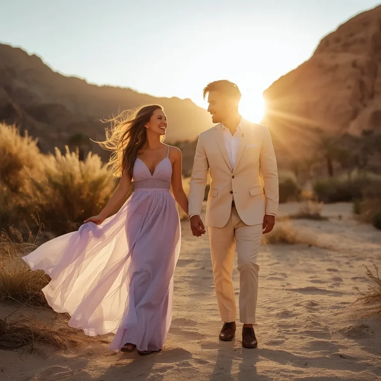 Romantic Couple In Golden Hour Desert Walk | Romantic Prompt