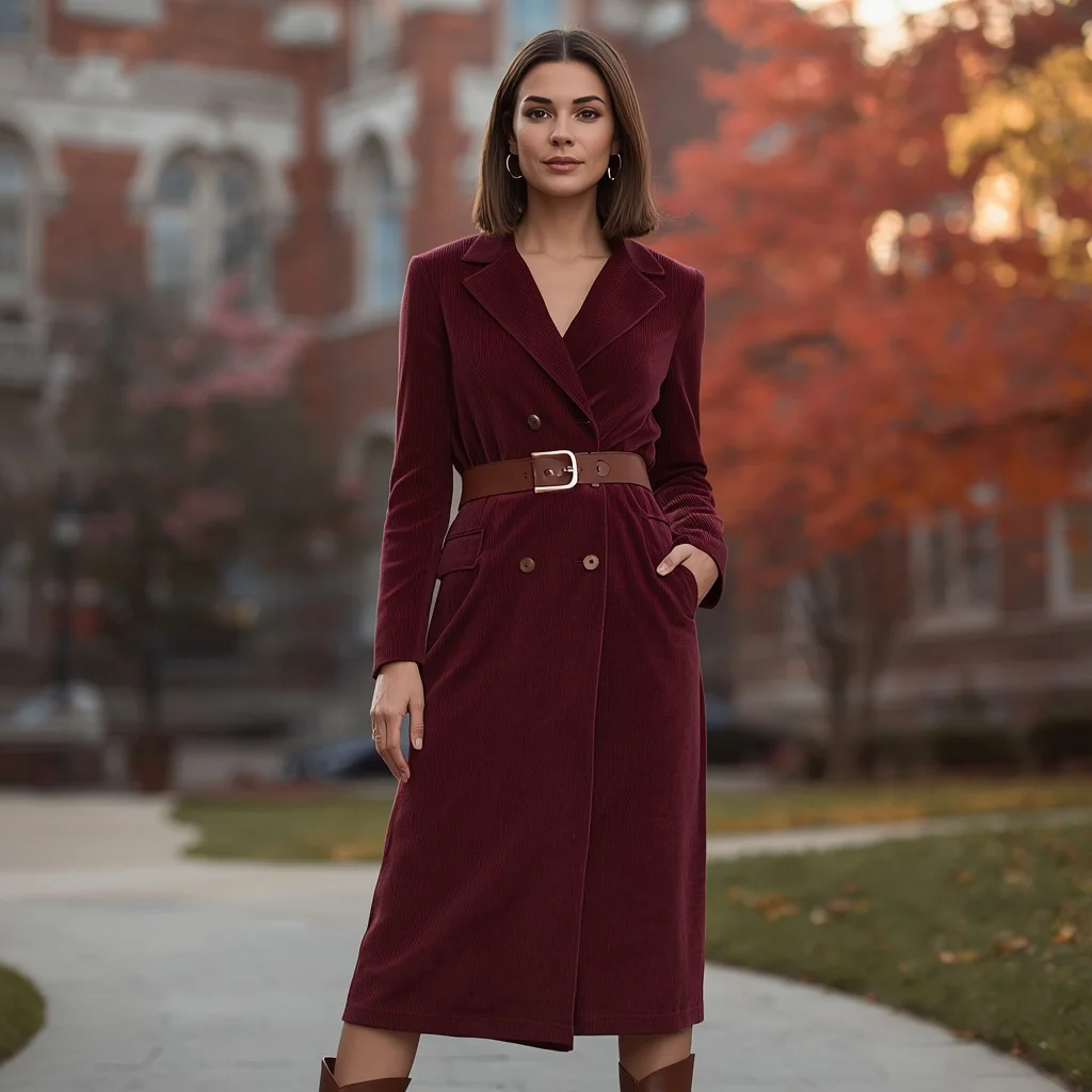 Sophisticated Western Corduroy Blazer Dress for Autumn | Prompt seen trending girl Instagram