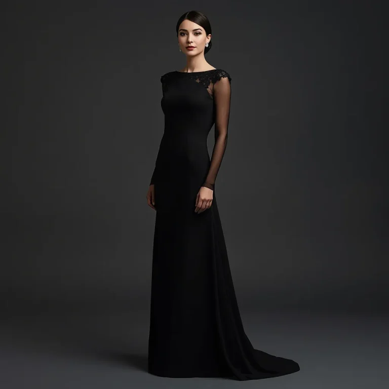 Timeless Black Column Gown with Sheer Details for Gala | makeup ai prompt